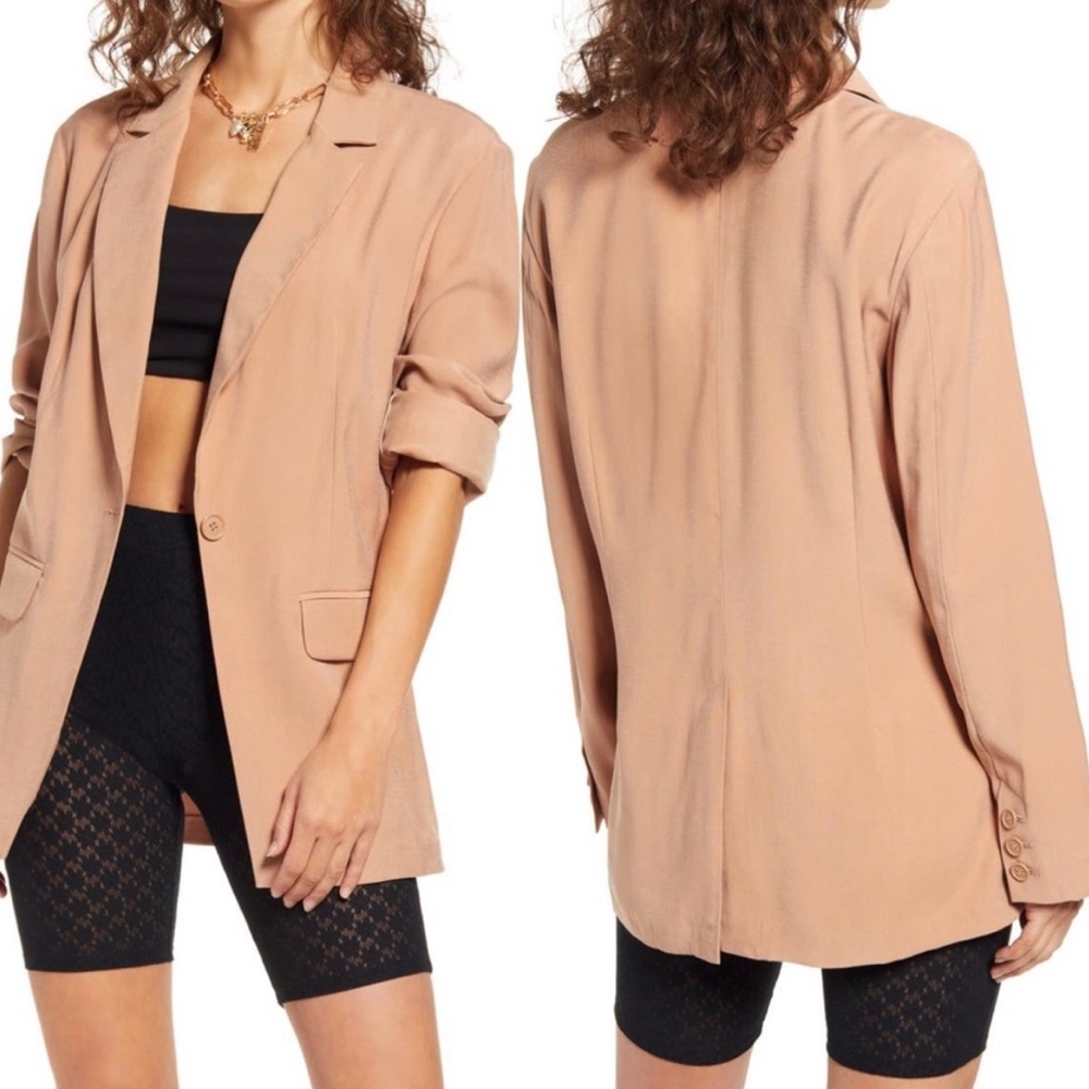 Open Edit Lightweight Oversized Blazer Tan Mocha size xxs